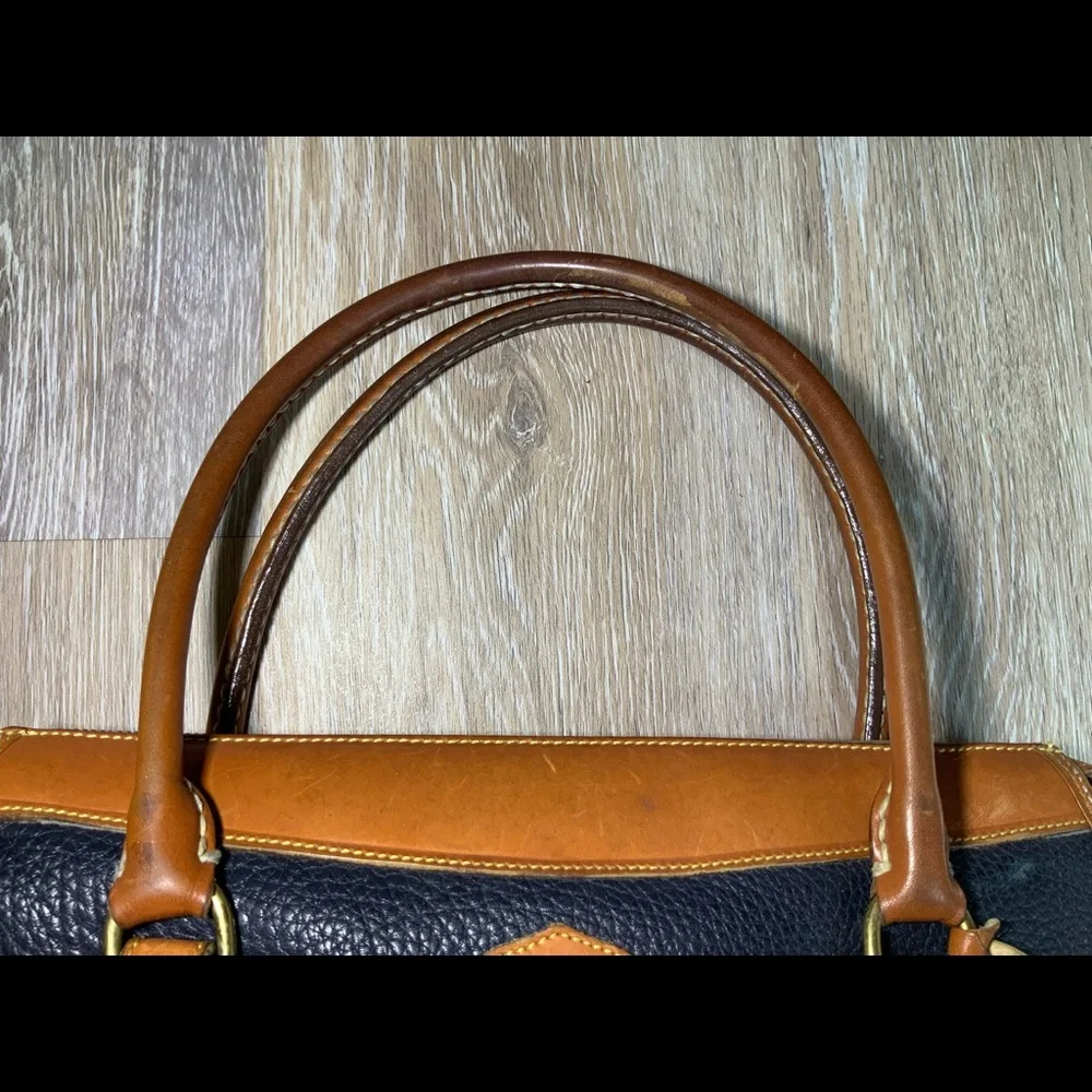 Dooney & Bourke Vintage Leather Satchel Navy Blue / Tan
